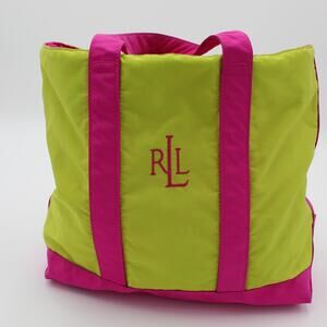Ralph Lauren Tote Bag Y2K LRL Logo Preppy Green Pink Nylon Travel Gym Beach